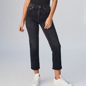 Denim Forum Faded Black Multi Button High Rise Straight Jeans 26 Long